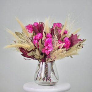 ARRANJO DESIDRATADO JARDIM SECRETO ROSA E PALHA + VASO