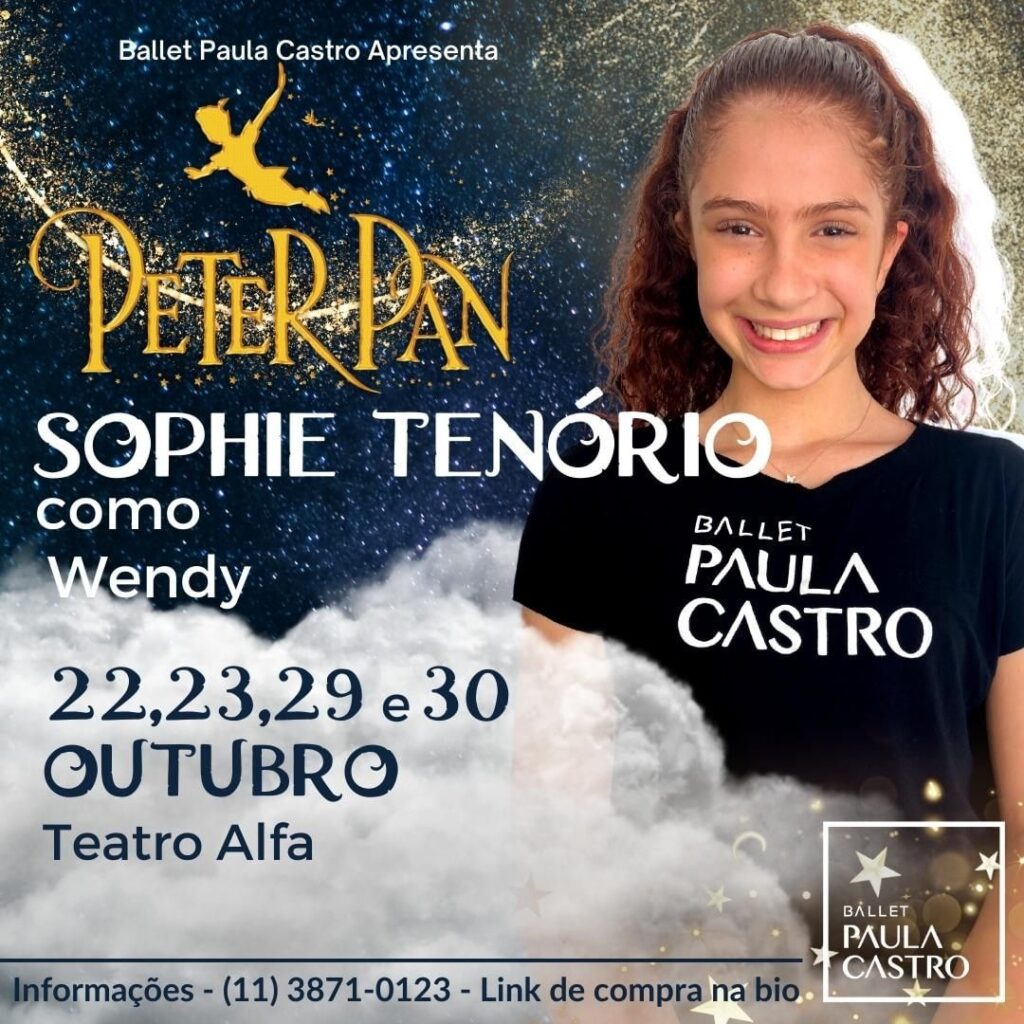 Sophie Tenório dá vida a Wendy em espetáculo musical “Peter Pan